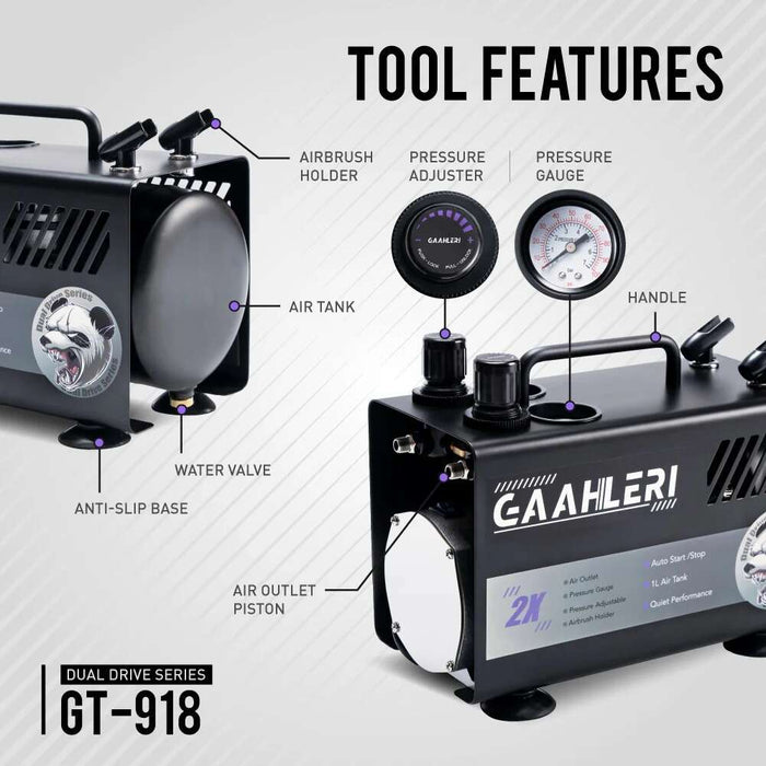 Kit compresseur d’aérographe Gaahleri Dual-Drive Series GT-918